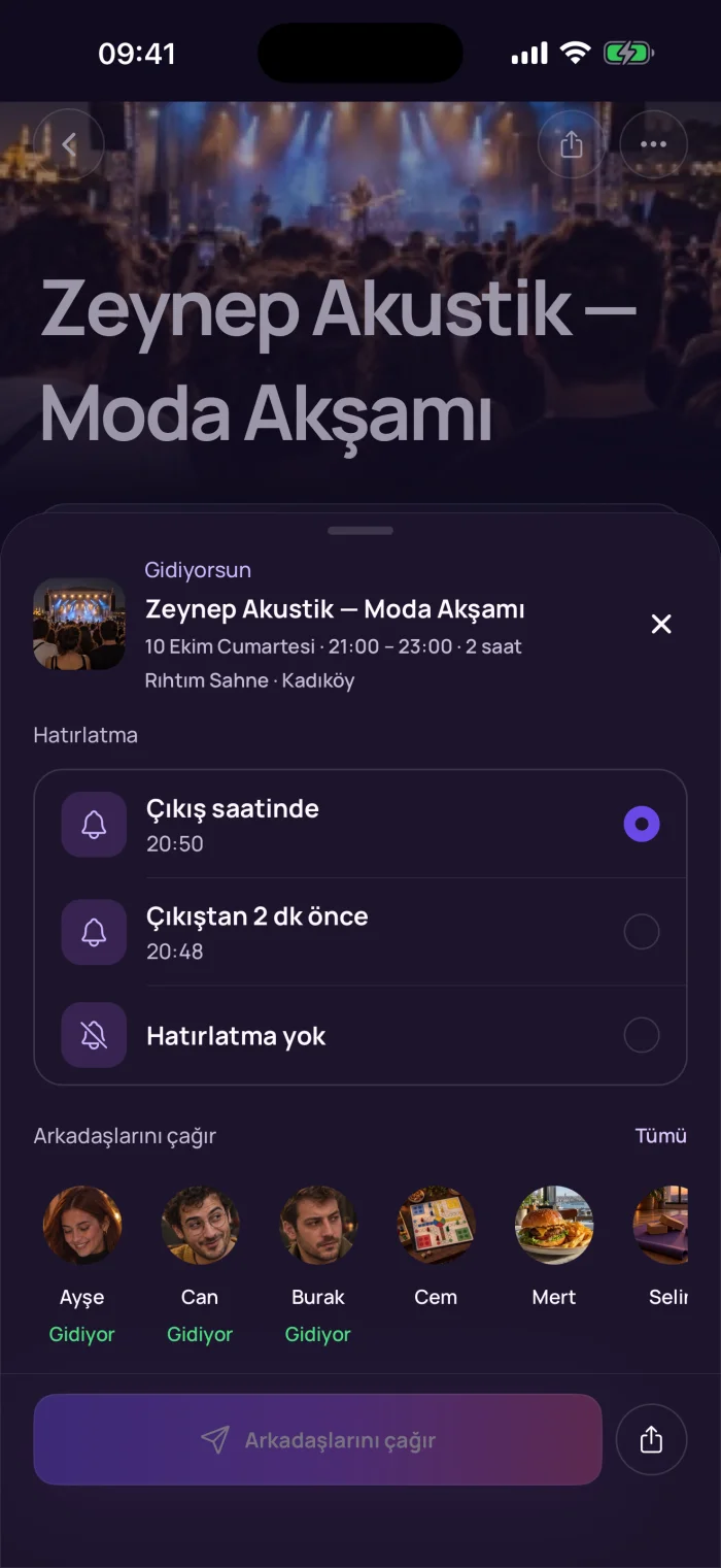 Gidiyorsun: çıkış saatinde hatırlatma ve arkadaşlarını çağır